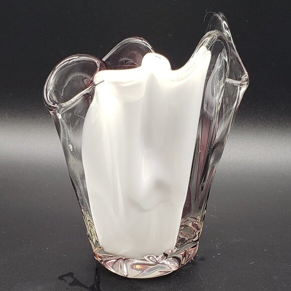 Makora Krosno Clear White Amethyst Blown Art Hankerchief Glass Vase - Picture 6 of 9